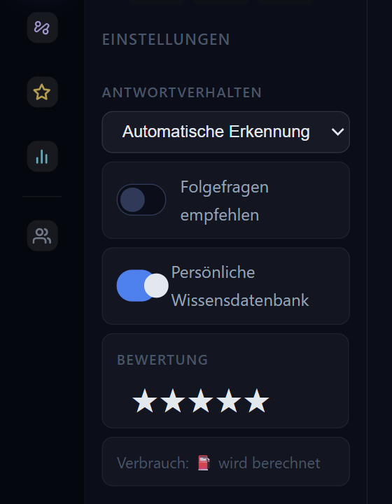 Chat-Einstellungen mit aktiviertem Schalter „Persönliche Wissensdatenbank