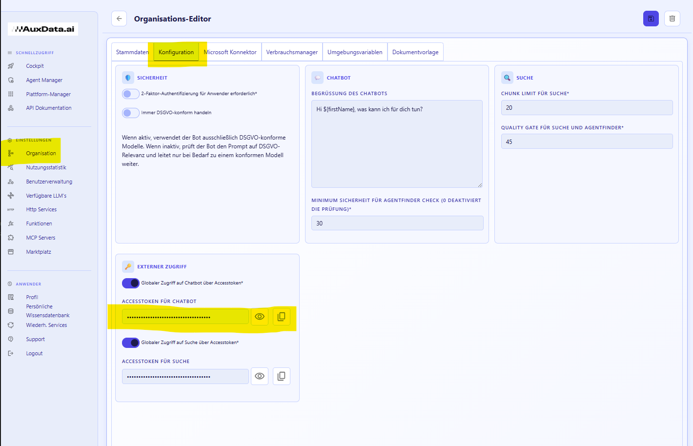 Azure-Ressource konfigurieren: Endpunkt eintragen (offizielle Abbildung aus dem Teams-Integrationshandbuch, Demo-Daten)