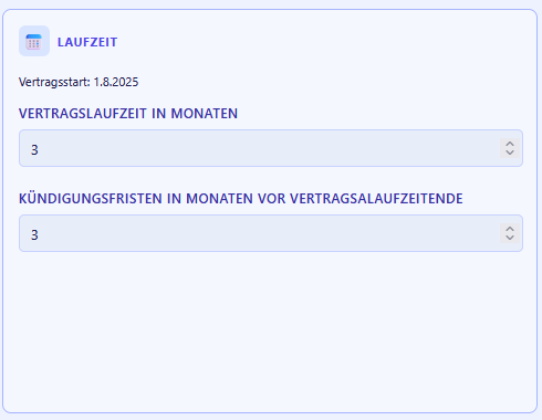 Karte Laufzeit des Vertragsdaten-Editors (offizielle Demo-Abbildung aus dem Partnerhandbuch)