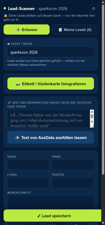 Erfassen-Tab öffnen