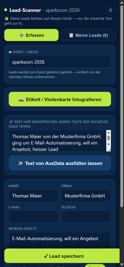 Sprechen statt Tippen — die KI füllt aus