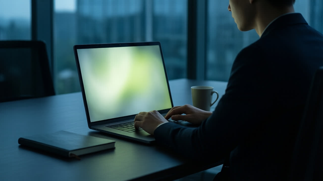 Symbolbild: Person am Laptop formuliert einen Auftrag